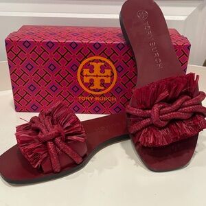 Tory Burch Burgundy Raffia Rope Sandals